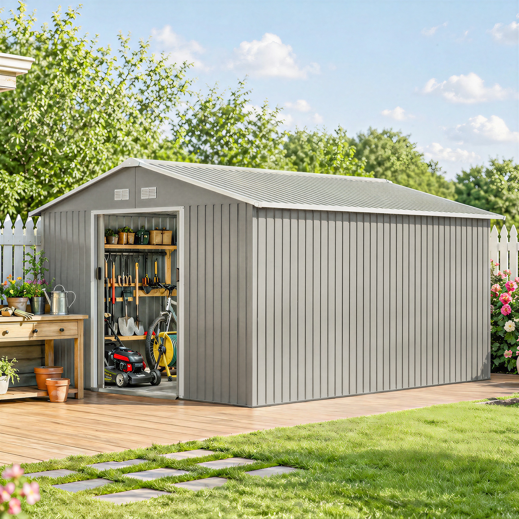Gardening Tools Of - 13' X 11' Steel Outdoor Utility