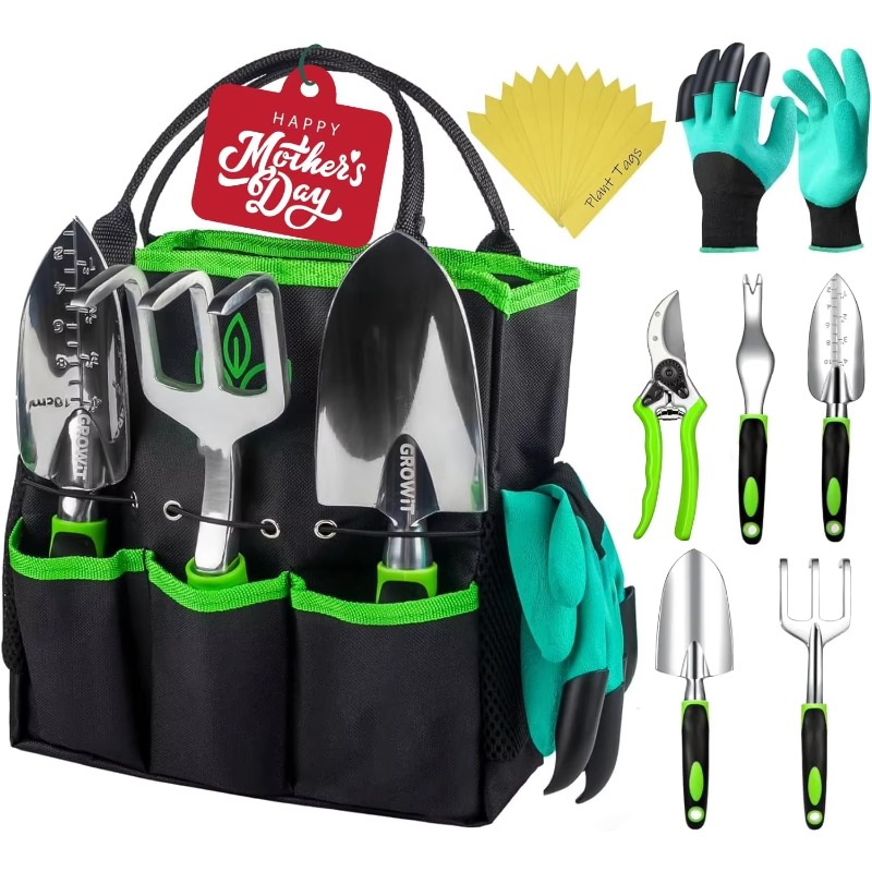 Gardening Tools Kit - 9 Pcs Ergonomic Garden Tool Set,