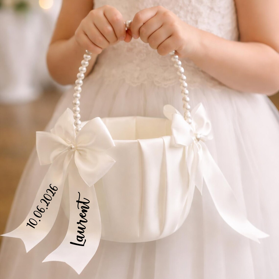 Gardening Tools Girls - Custom Name Flower Girl Basket White
