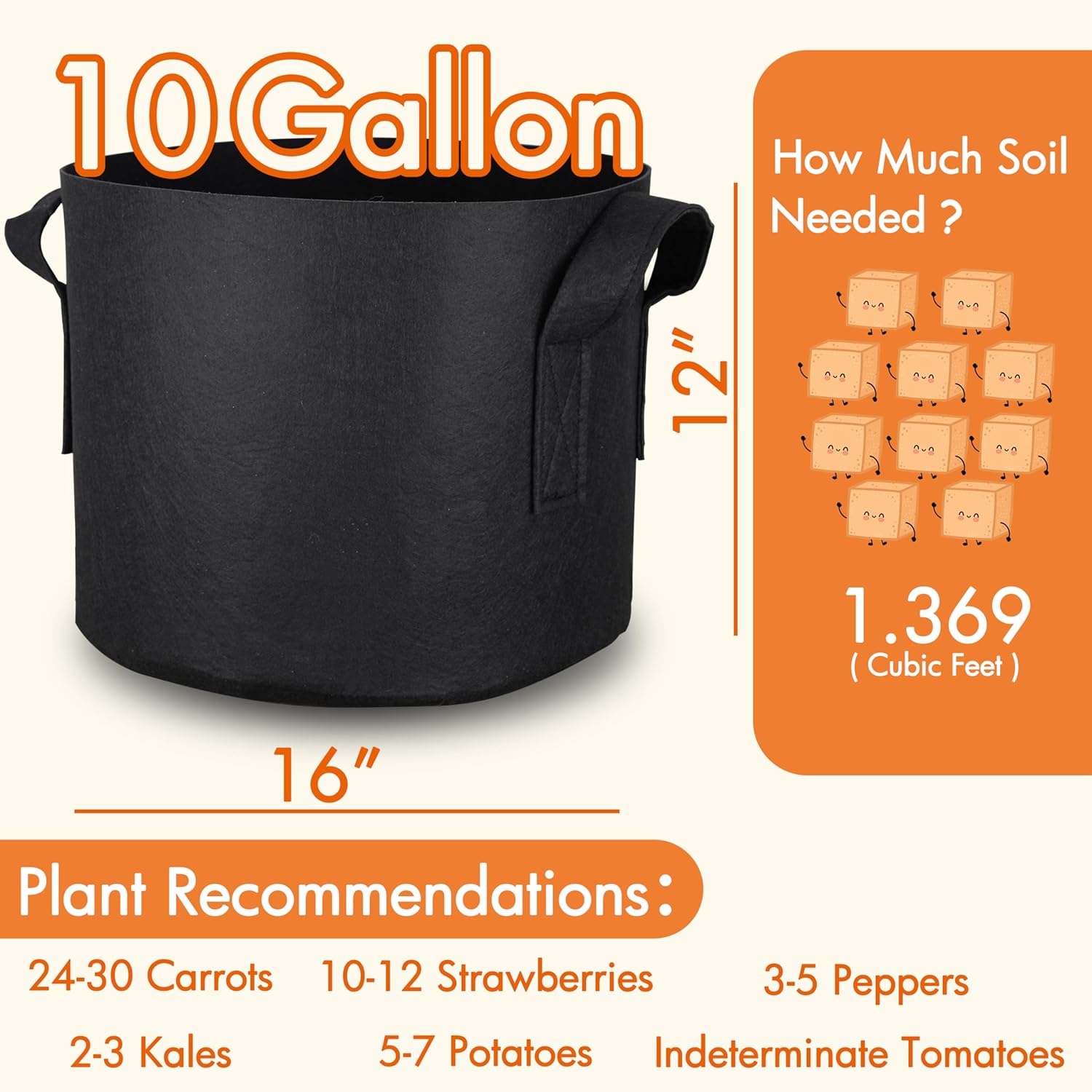 10-Pack 10 Gallon Grow Bags, 3 – Grow Bags Bewertung und Preis